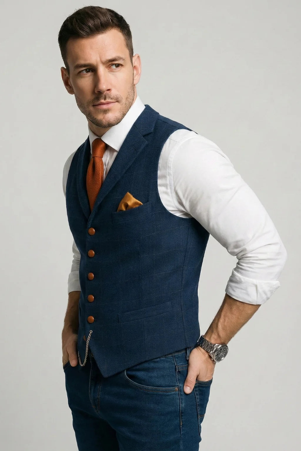 Men's Slim Checkered Vest – Elegant Notched Collar