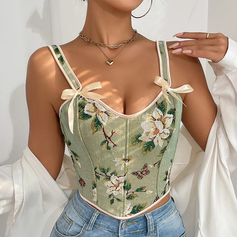 Women's Floral Jacquard Vest – Fitted Cut, Tie Fastenings