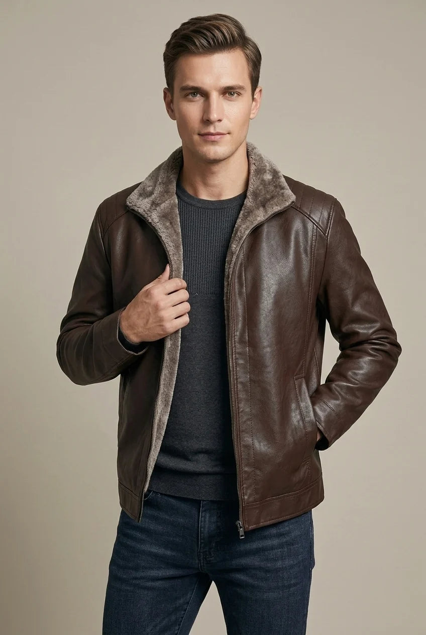 Men's Genuine Leather Jacket – Fleece Lining, Relaxed Fit