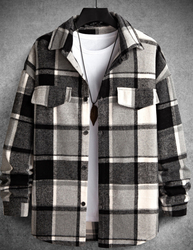 Men's Slim Brushed Checked Shirt – Elegant Long Sleeve