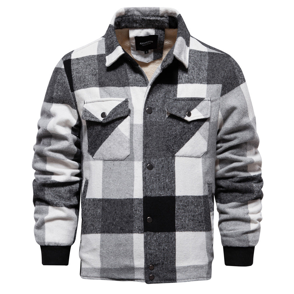 Men's Cotton Jacket – Plaid Pattern, Regular Fit