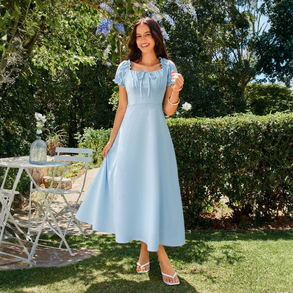 Women's Midi Dress – Square Neckline & Tie Waist