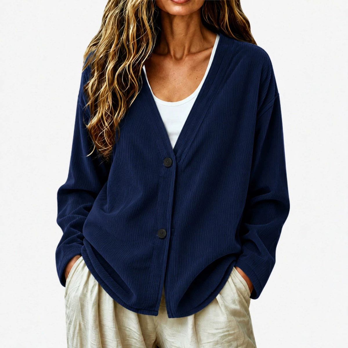 Women's Corduroy-Effect Cardigan – Relaxed Buttoned Fit