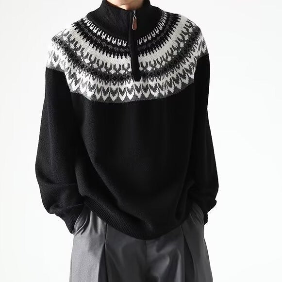Men's Retro Zippered-Neck Sweater – Casual Knitwear