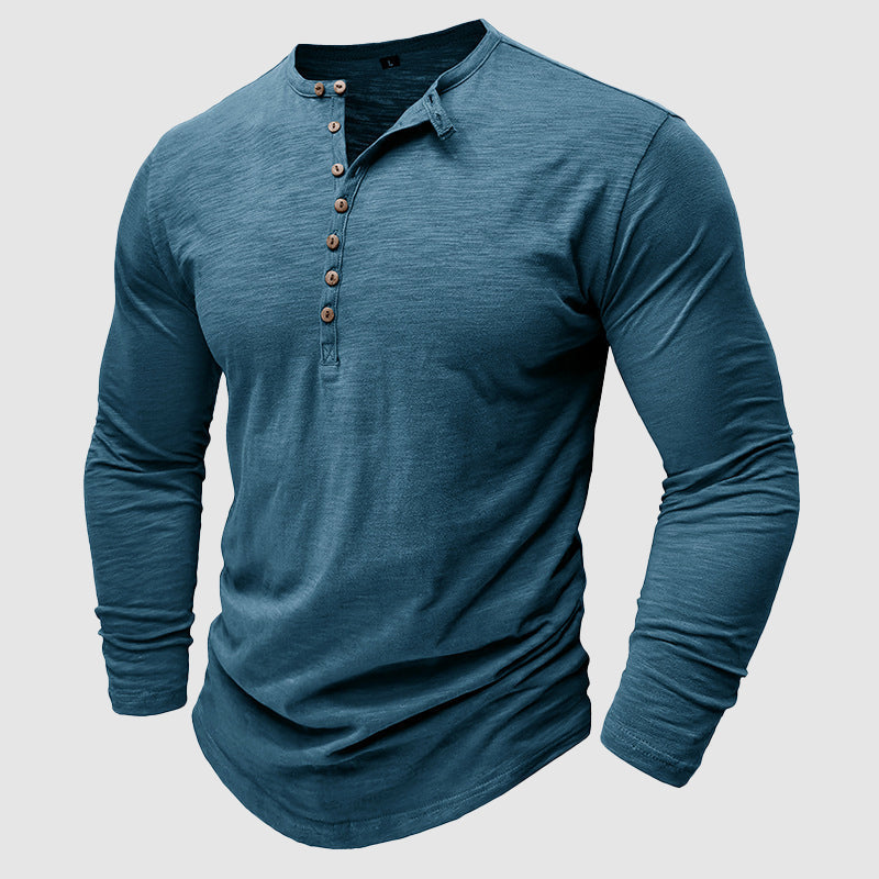 Long-Sleeve Cotton Men's Henley – Modern Relaxed Fit