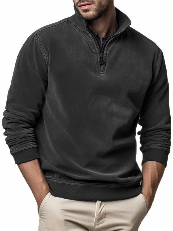 Men's High-Neck Half-Zip Sweatshirt – Subtle Patch Pocket
