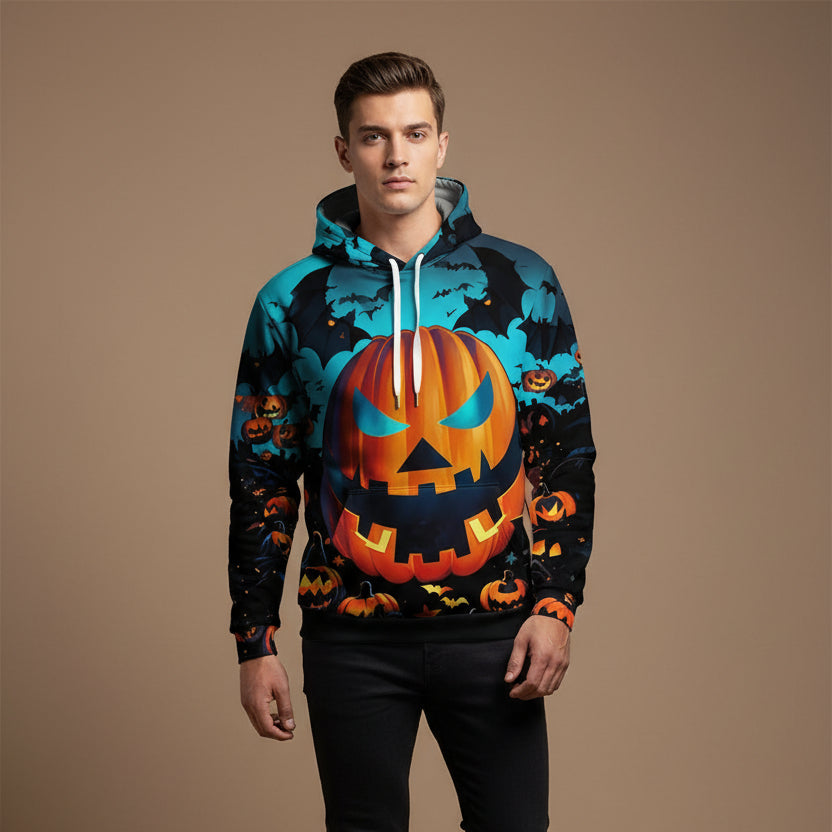 Men's 3D Halloween Hoodie – Loose-Fit Pumpkin Design