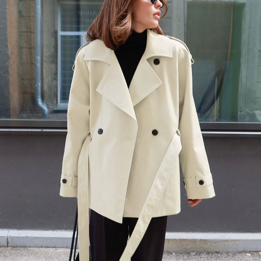 Women's Trench Coat with Lapel Collar and Belt – Relaxed Fit