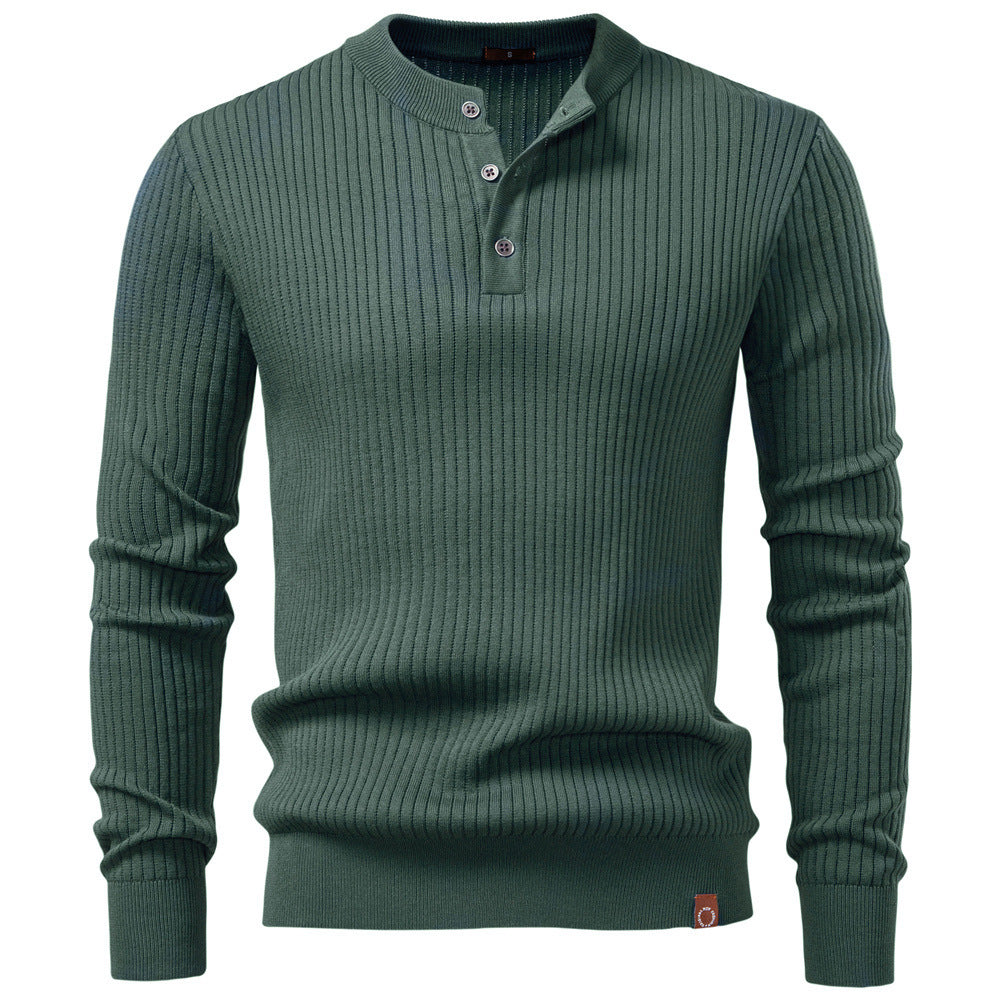 Men's Ribbed Henley-Neck Sweater – Relaxed Fitted Cut