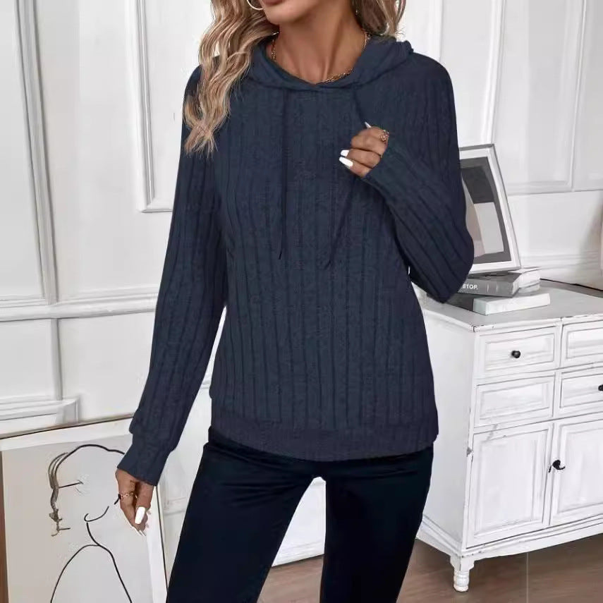 Women's Textured Hooded Sweatshirt - Relaxed 3D Ribbed Knit