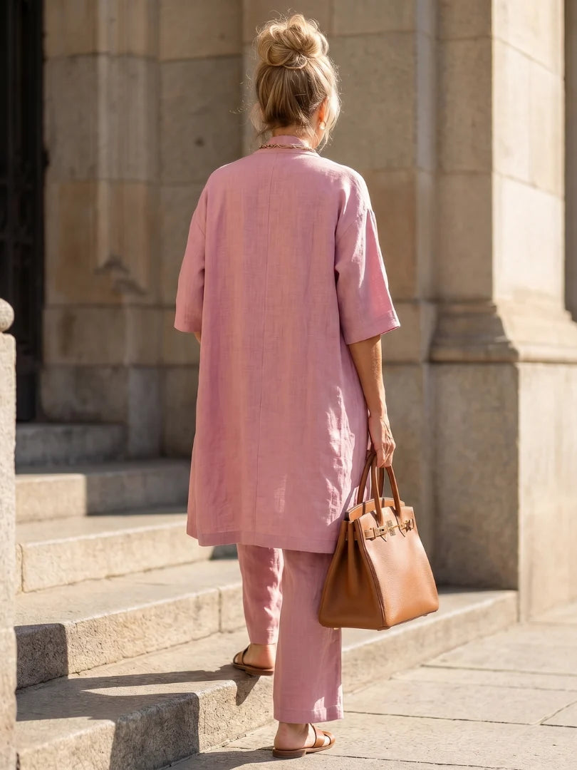 Women's Three-Piece Set – Mid-Length Cardigan, Tank Top and Straight-Leg Trousers