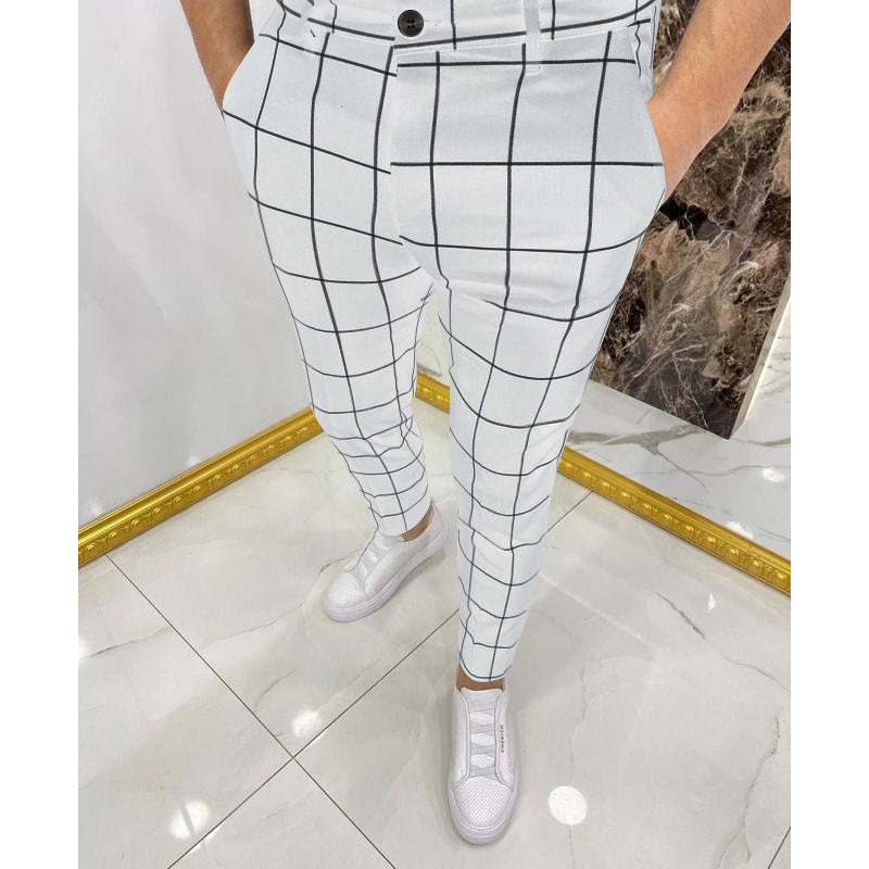 Men's Checked Cotton Trousers – Tapered Fit