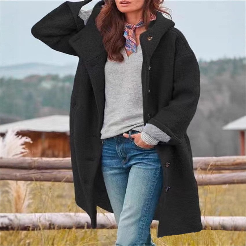 Women's Long Coat – Relaxed Fit, Notched Lapel