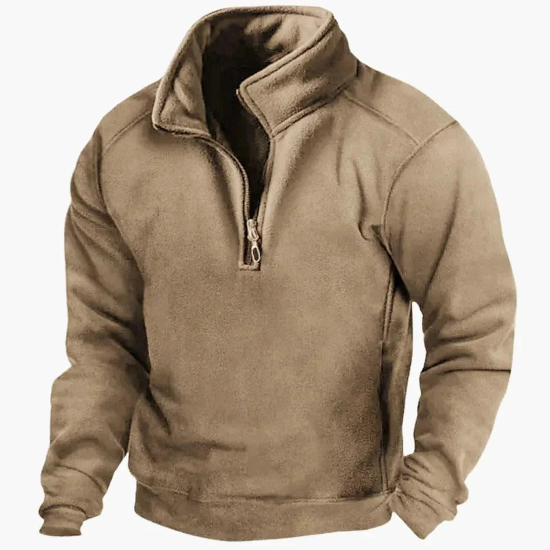 Men’s Fleece Sweater – Buttoned V-Neck, Slim Fit