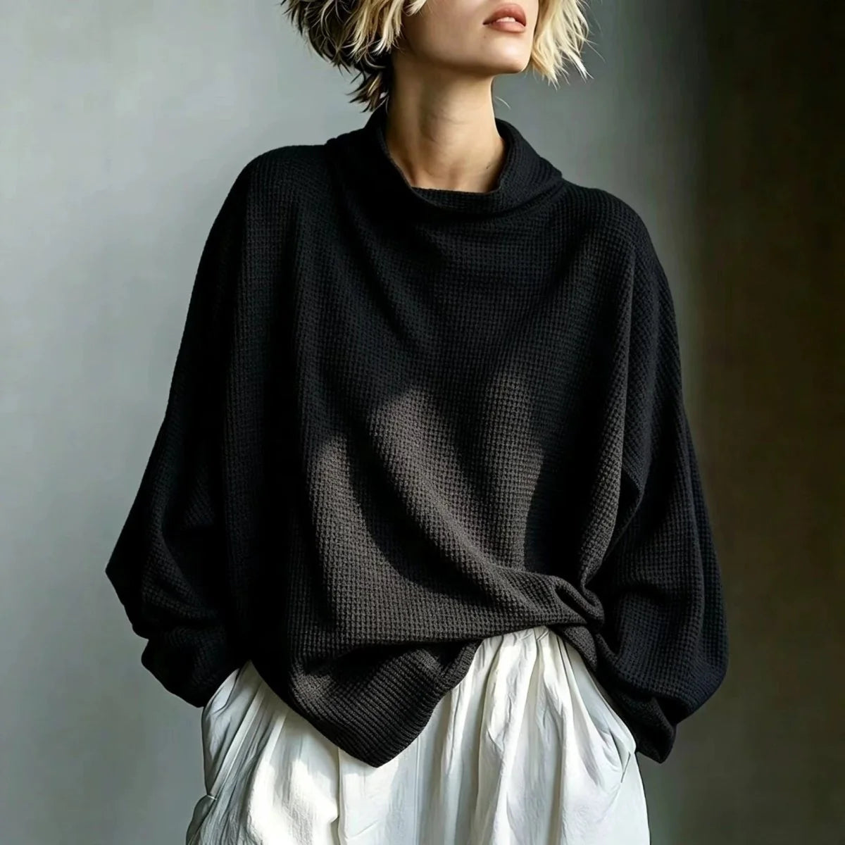 Women's Honeycomb-Knit Turtleneck Sweater – Relaxed Fit