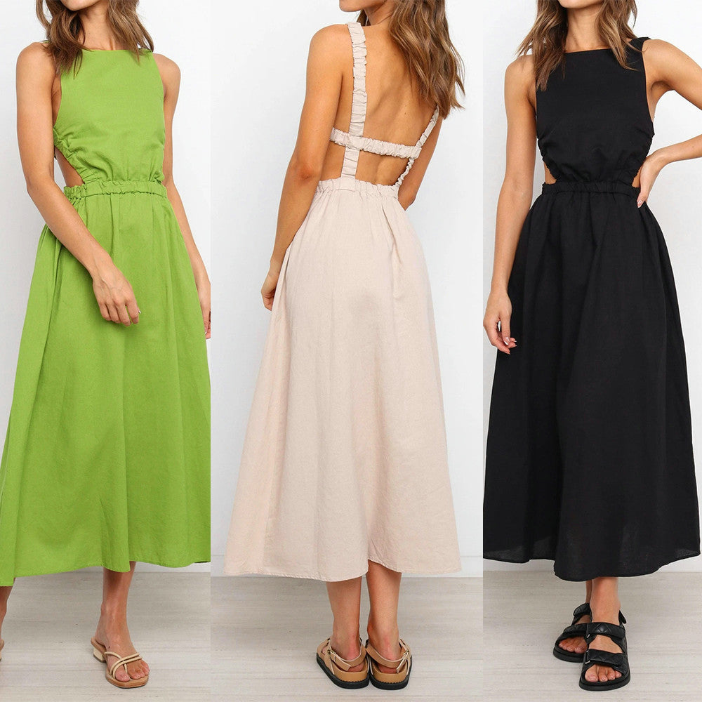 Women's Maxi Dress – Cutout Waist, Sleeveless
