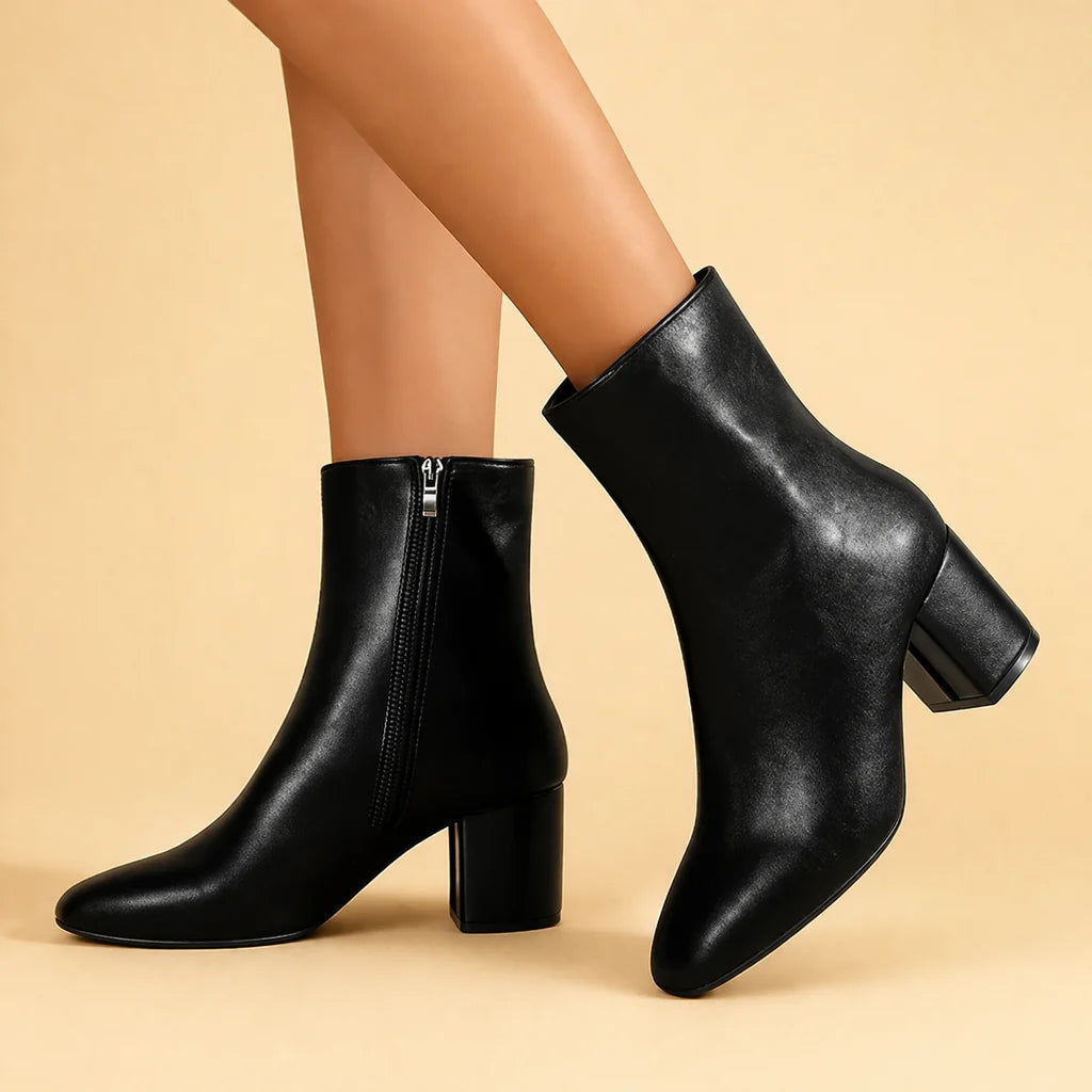 Women's Heeled Boots – Square Toe and Side Zip
