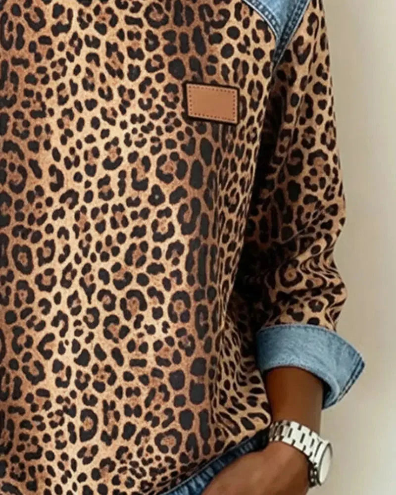 Women's Patchwork Sweatshirt – Crew Neck, Embossed Floral Pattern