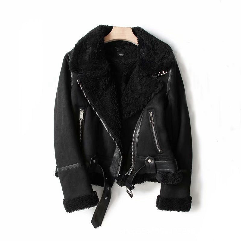 Women's Suede Jacket – Revers Collar with Winter Biker Style