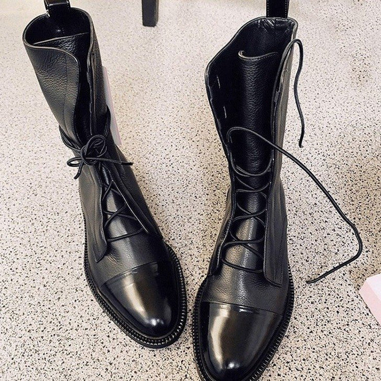 Women's Textured Leather Boot – Elegant Patent Toe