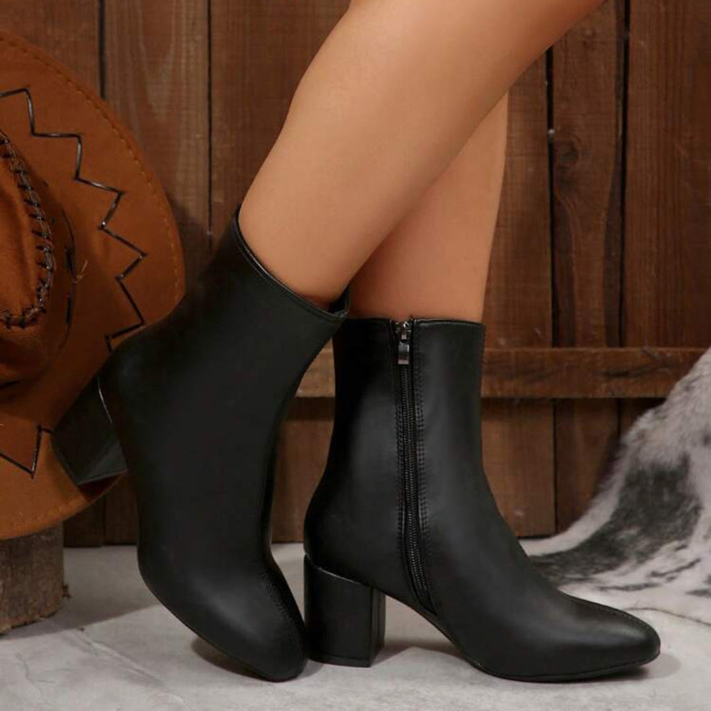 Women's Heeled Boots – Low Shaft with Wide Heel and Square Toe