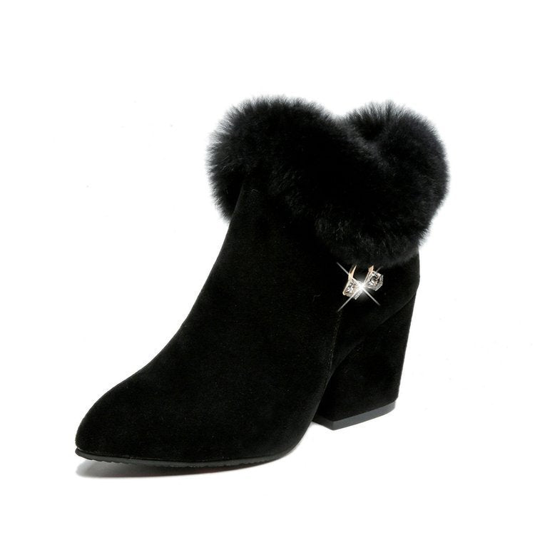 Women's Suede Boots – Pointed Toe, High Heel, Zip Closure