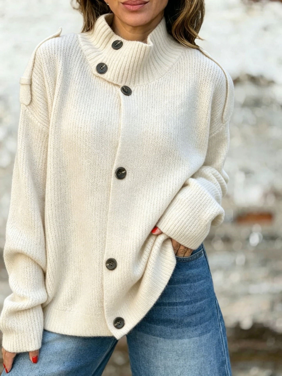 Women's Knitwear Cardigan – High Neck Straight Fit
