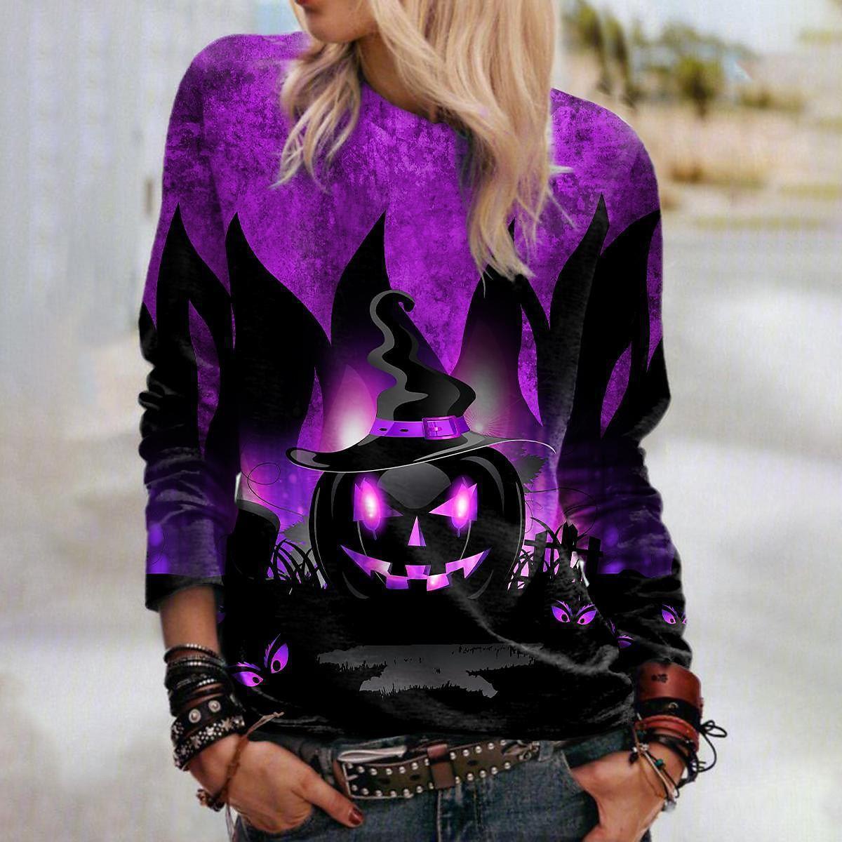 Women's Halloween Sweatshirt with 3D Design - Relaxed Casual Fit