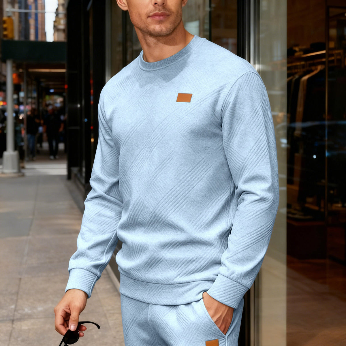 Men's Textured Crew-Neck Sweatshirt – Relaxed Fit