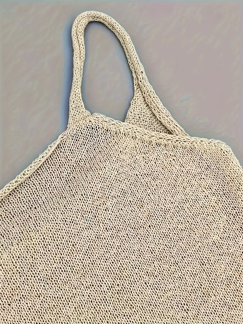 Women's Mini Knit Dress – Thin Straps and Open Back