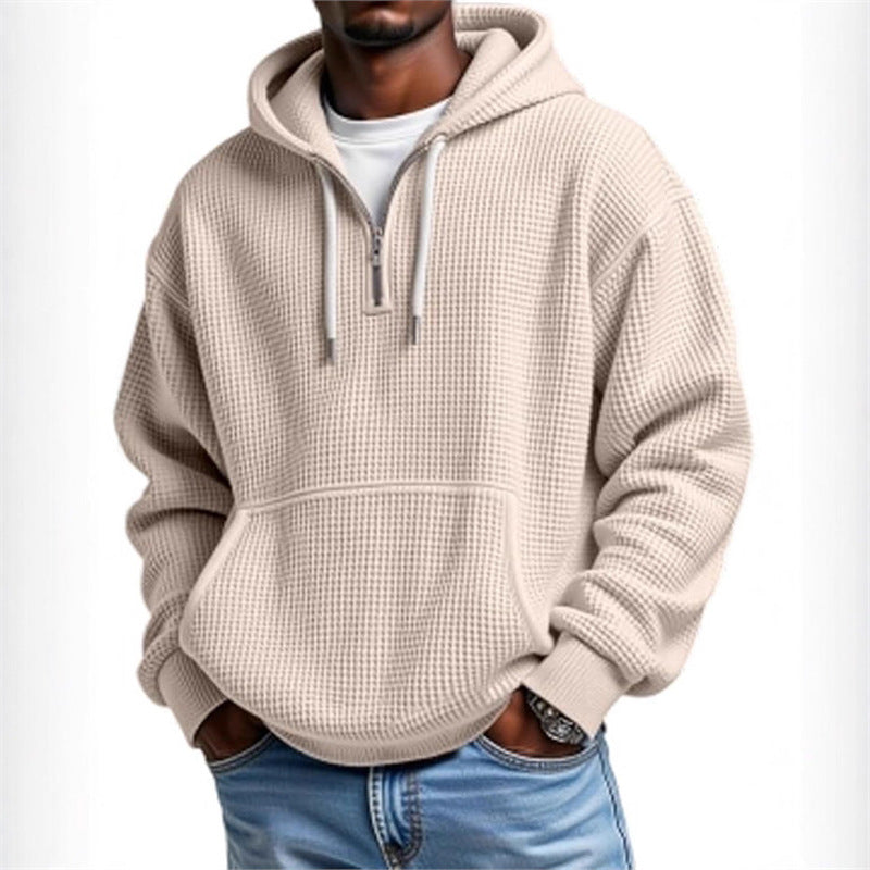 Men's Honeycomb-Knit Hooded Sweatshirt – Relaxed Fit with Double Hood