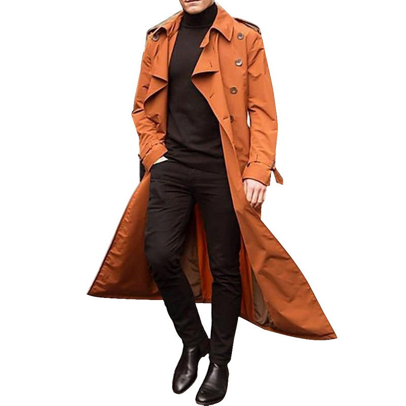 Men's Long Coat – Classic Double-Breasted Trench