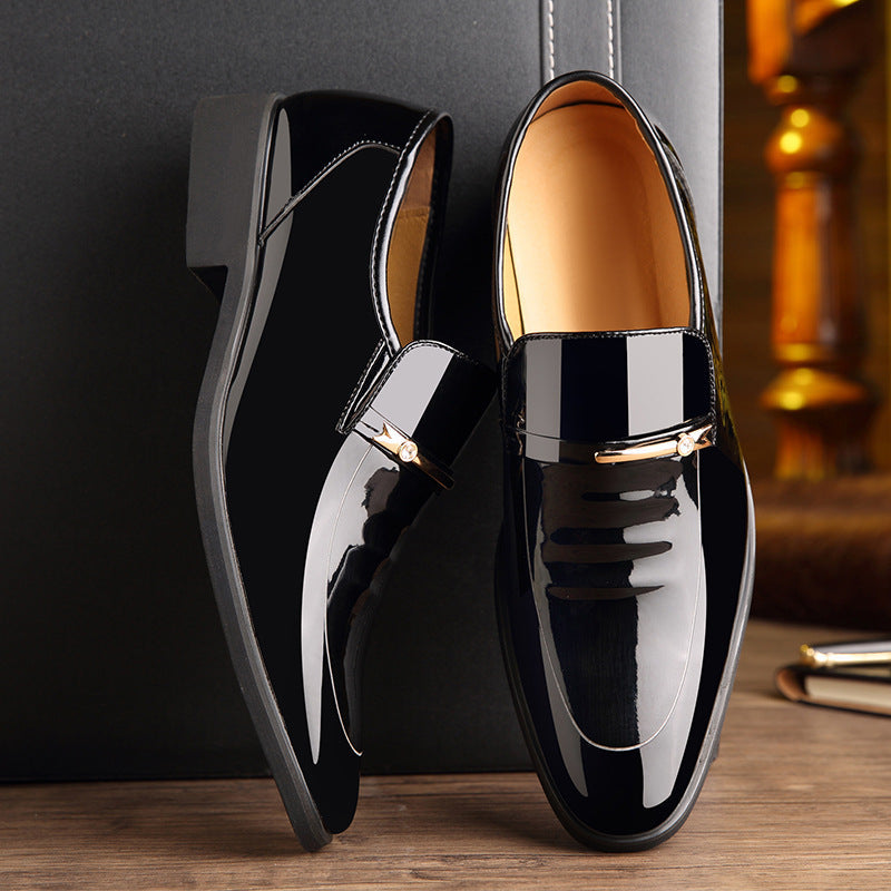 Men's Pointed Toe Loafers – Metal Buckle, Shiny Finish