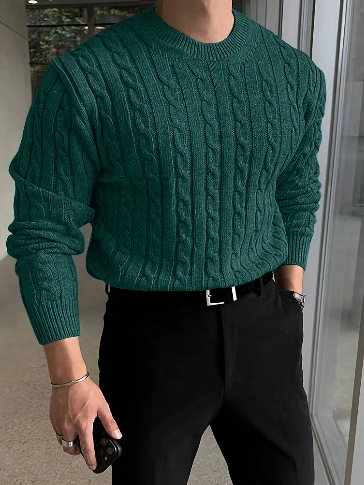 Men's Turtleneck Sweater – Thick Knit with Textured Pattern