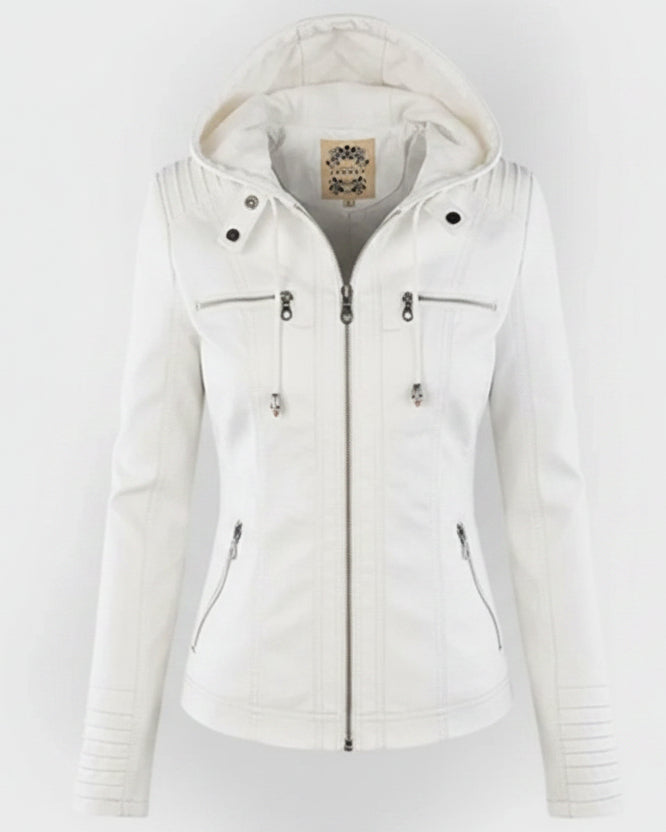 Women's Vegan Motorcycle Jacket - Fitted design with removable hood