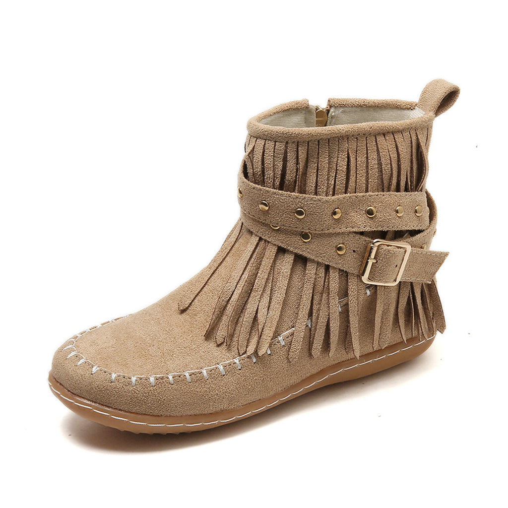 Women's Suede Ankle Boots – Casual Fringes & Flat Heel
