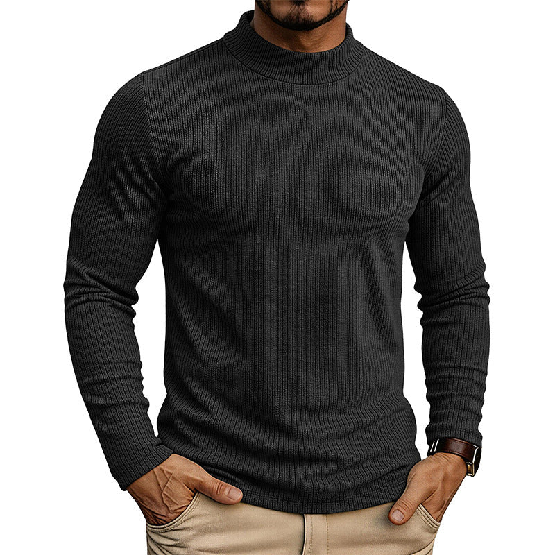 Men's Mandarin Collar Sweater – Fine-Ribbed Knitwear Slim Fit