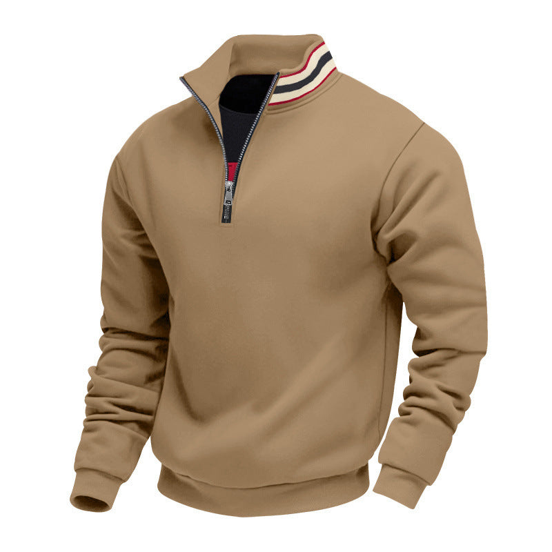 Men's Zippered Funnel-Neck Sweater – Relaxed Fit with Fleece Interior