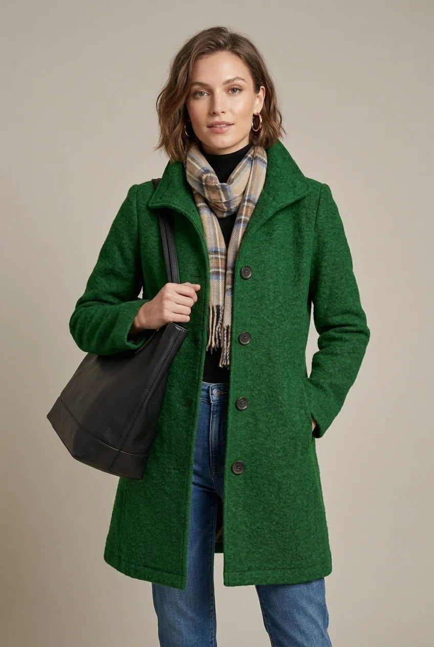 Women's Mid-Length Stand-Collar Coat – Slim Fit with Pockets