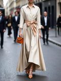 Women's Maxi Dress – Flowing Fit, Lace-Up Waist