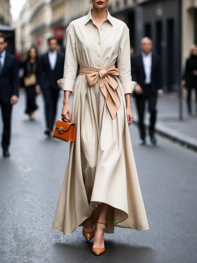 Women's Maxi Dress – Flowing Fit, Lace-Up Waist