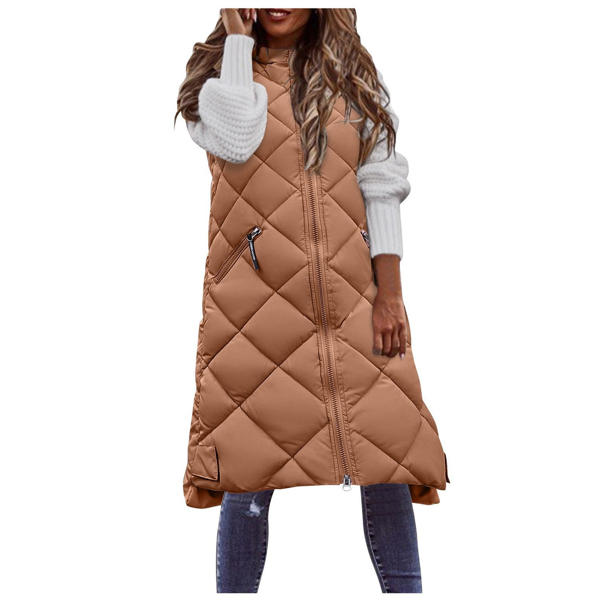Women's Long Hooded Vest – Mid-Length Quilted Fit, Zip Closure