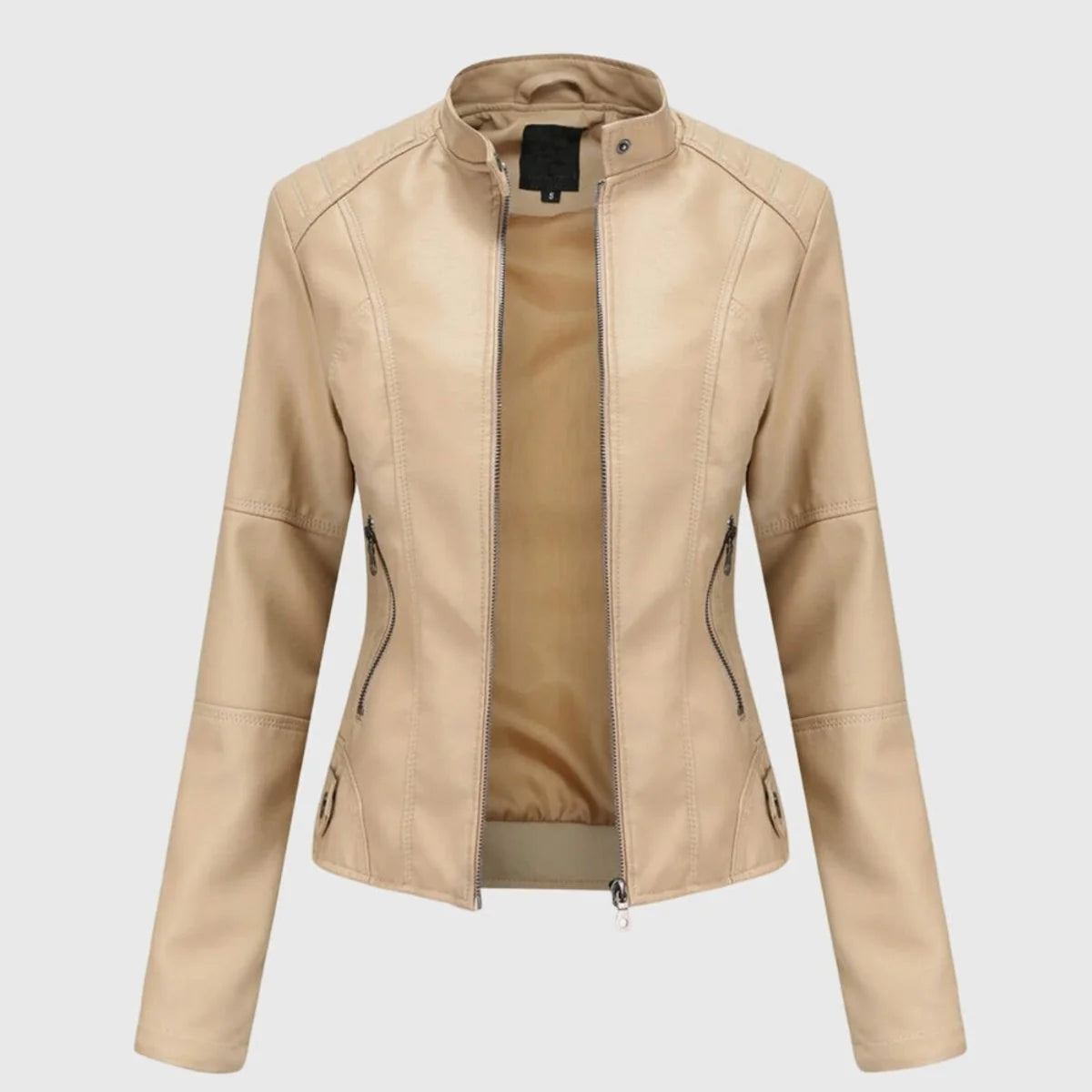 Women's Long Vegan Jacket – Slim Fit Modern Stand Collar