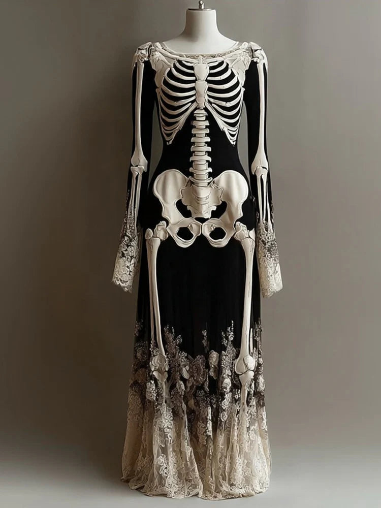 Women's Maxi Dress with Halloween Witch Print - Straight Autumn Fit