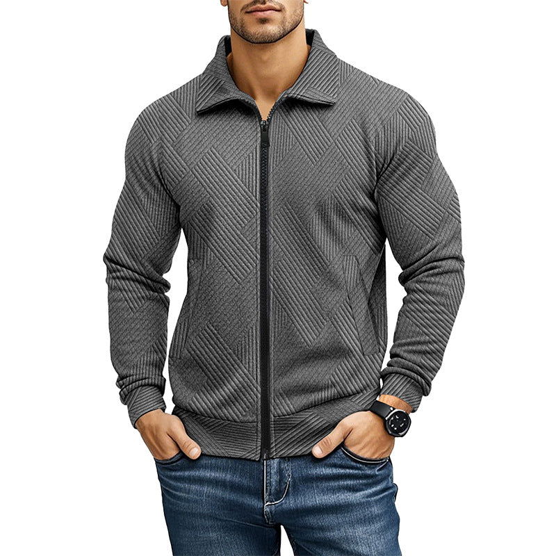 Men's Textured Waffle-Style Jacket – Straight Cut, Classic Collar