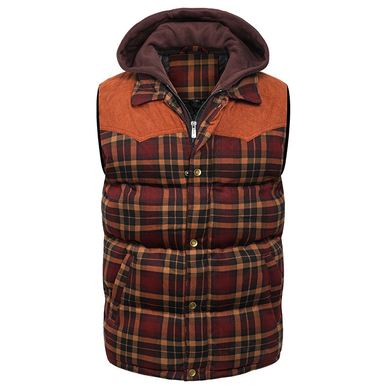 Men's Hooded Cotton Vest – Classic Tartan Pattern