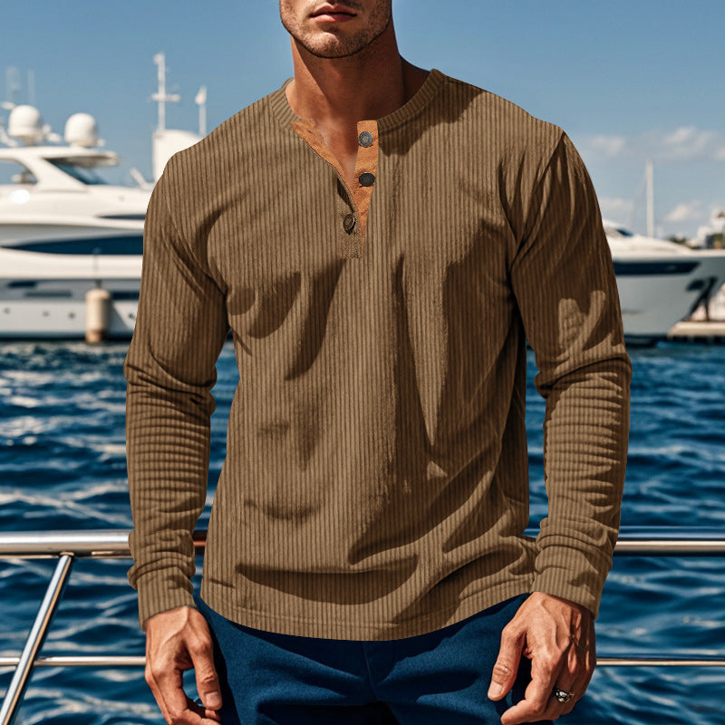 Men's Cotton Corduroy Henley Shirt – Slim Fit