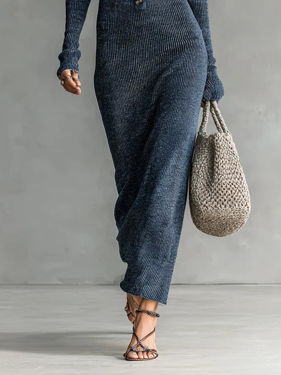 Long Knitted Dress for Women – Fitted Hooded Straight Fit