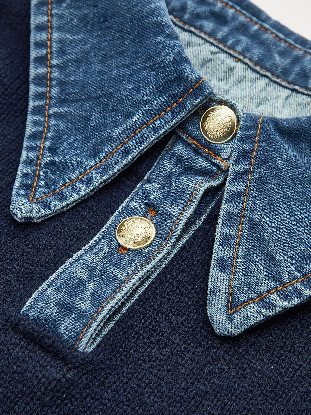 Women's Layered-Effect Knit Sweater – Denim Shirt Collar