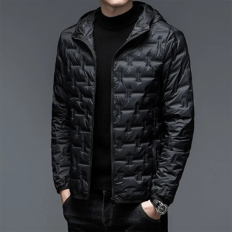 Men's Hooded Quilted Down Jacket – Lightweight Modern Zipper